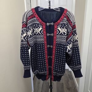 Vintage Navy and Red Knit Cardigan